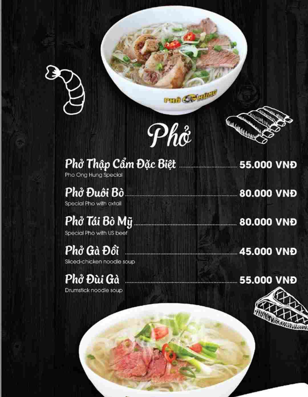 menu nhà hàng phở để thu hút khách hàng