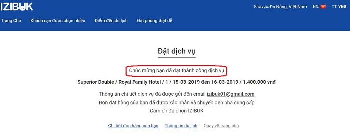 Xác nhận bạn đã đặt phòng thành công trên hệ thống. 